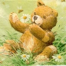 Serviette Bär mit Blume und Biene, Rarität